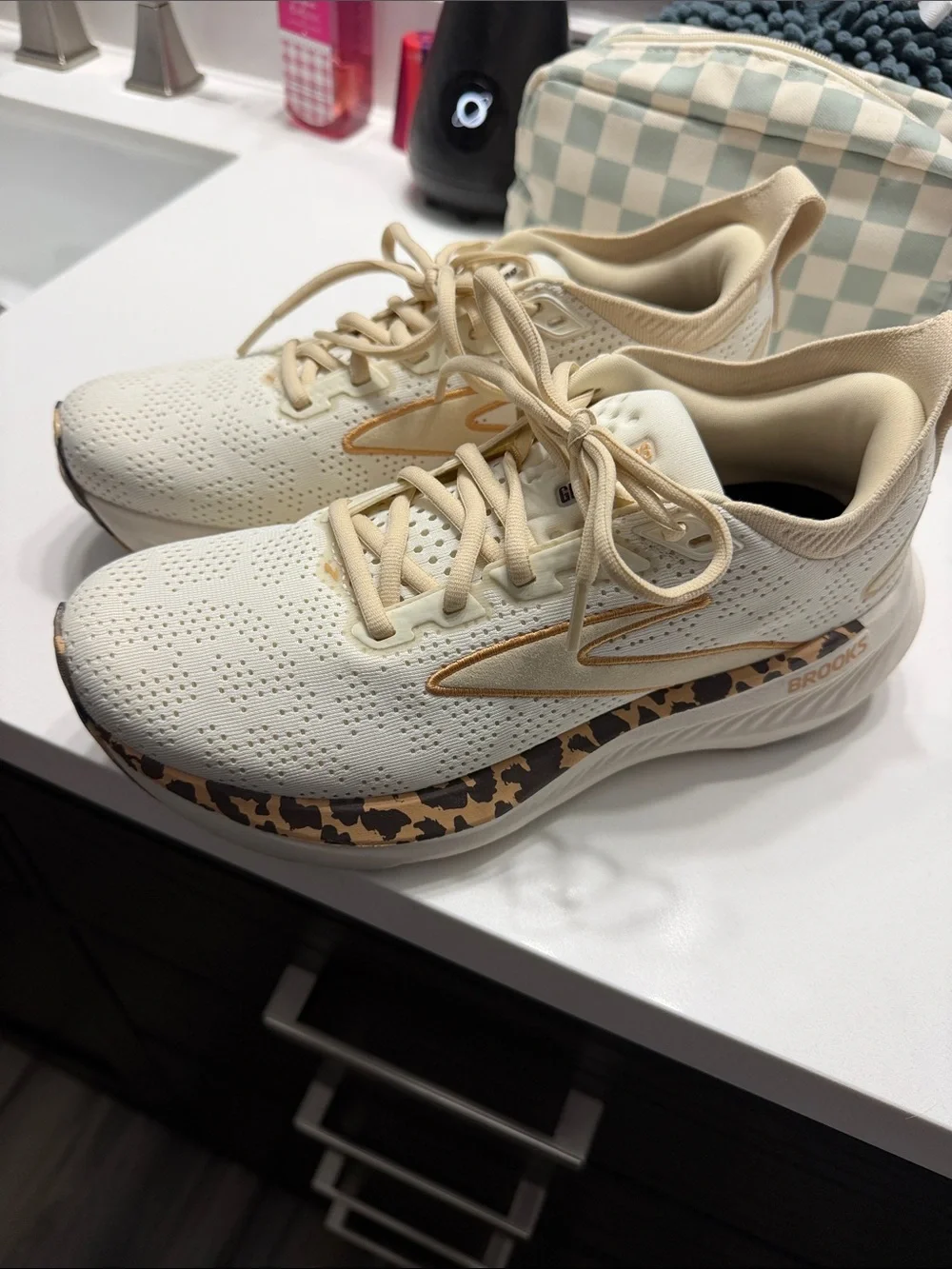 Brooks Women's Cream Running Shoes with Leopard-Print Midsole Accent